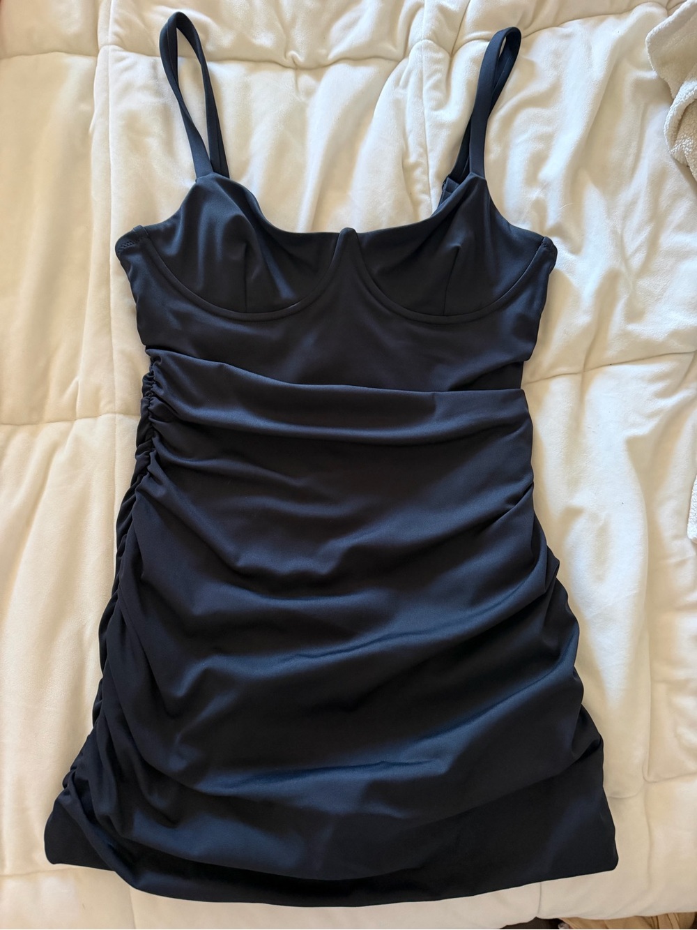 Black Ruched Bustier Swim Mini Dress